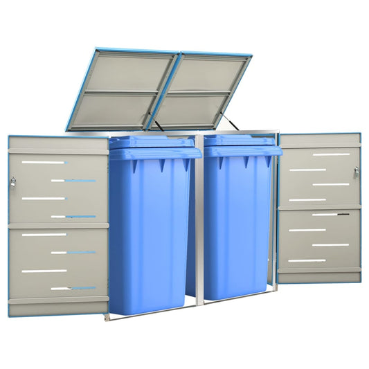 vidaXL Double Wheelie Bin Shed 138x77.5x112.5 cm Stainless Steel