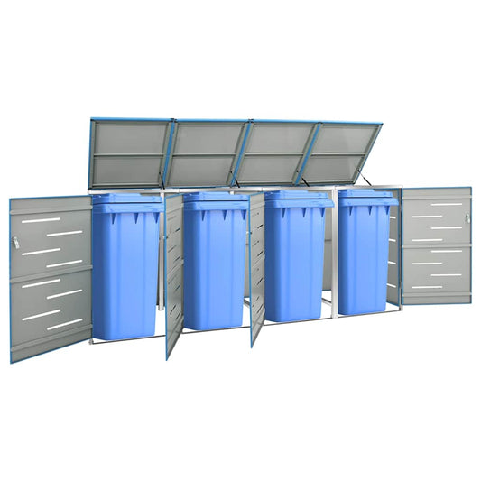 vidaXL Quadruple Wheelie Bin Shed 276.5x77.5x115 cm Stainless Steel 1