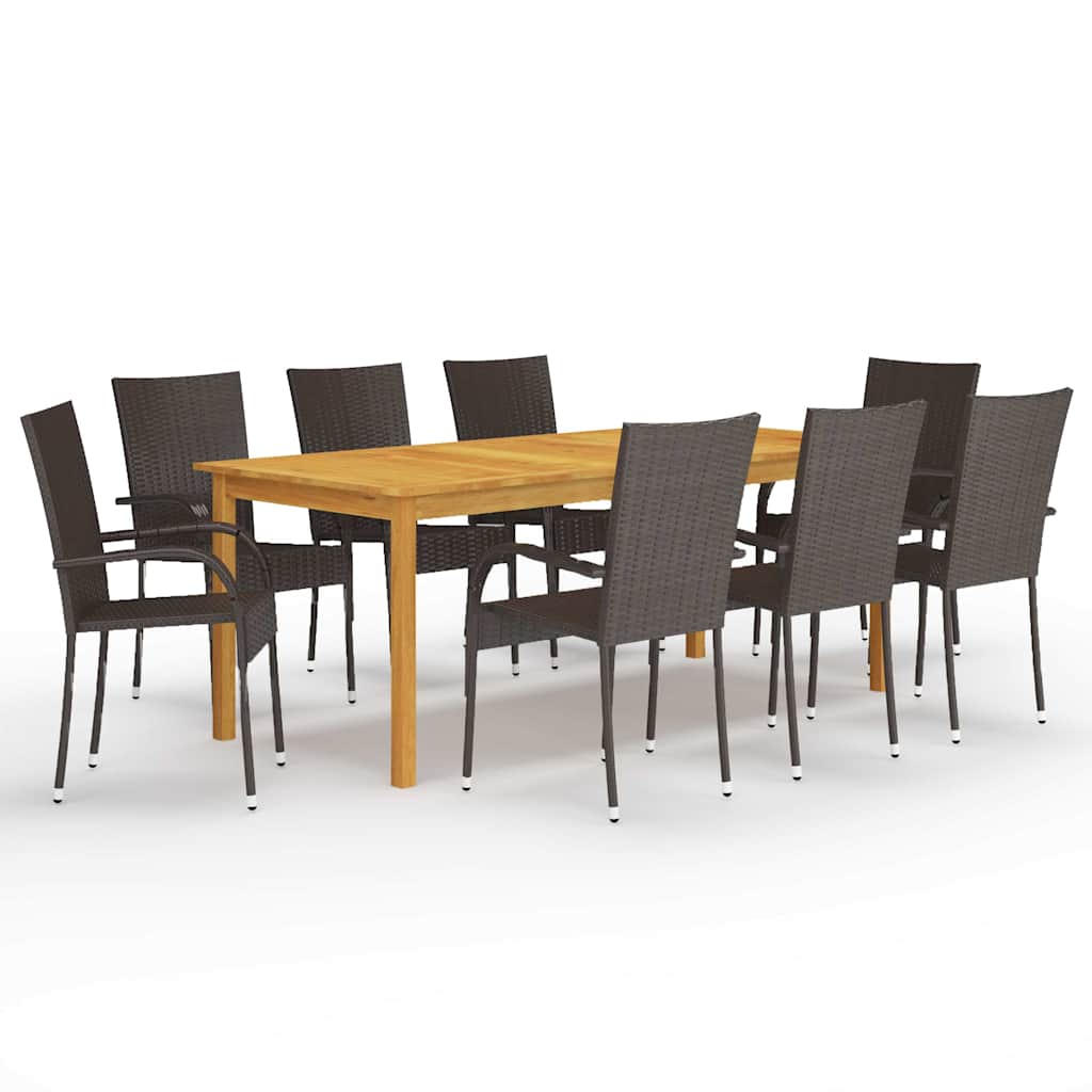 vidaXL 9 Piece Garden Dining Set Brown 1