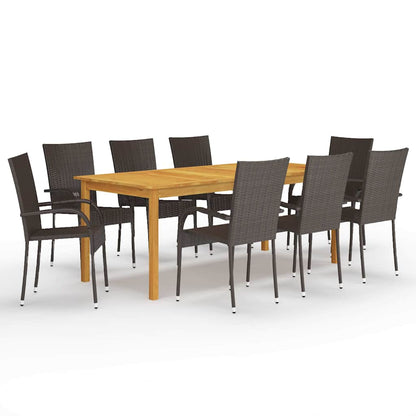 vidaXL 9 Piece Garden Dining Set Brown 1