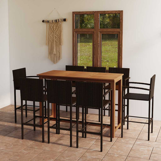 vidaXL 9 Piece Garden Bar Set Brown 1