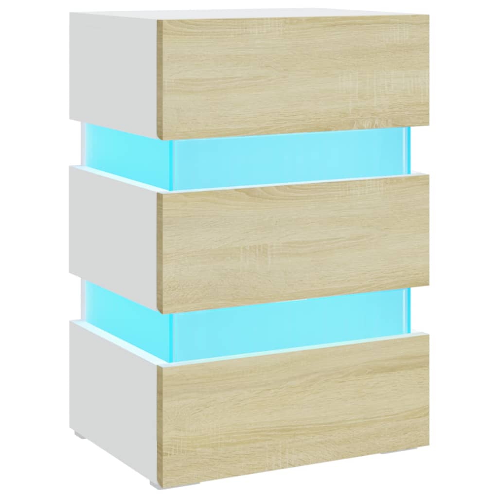 vidaXL LED Bedside Cabinet White and Sonoma Oak 45x35x67 cm Engineered Wood