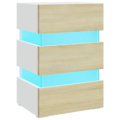 vidaXL LED Bedside Cabinet White and Sonoma Oak 45x35x67 cm Engineered Wood