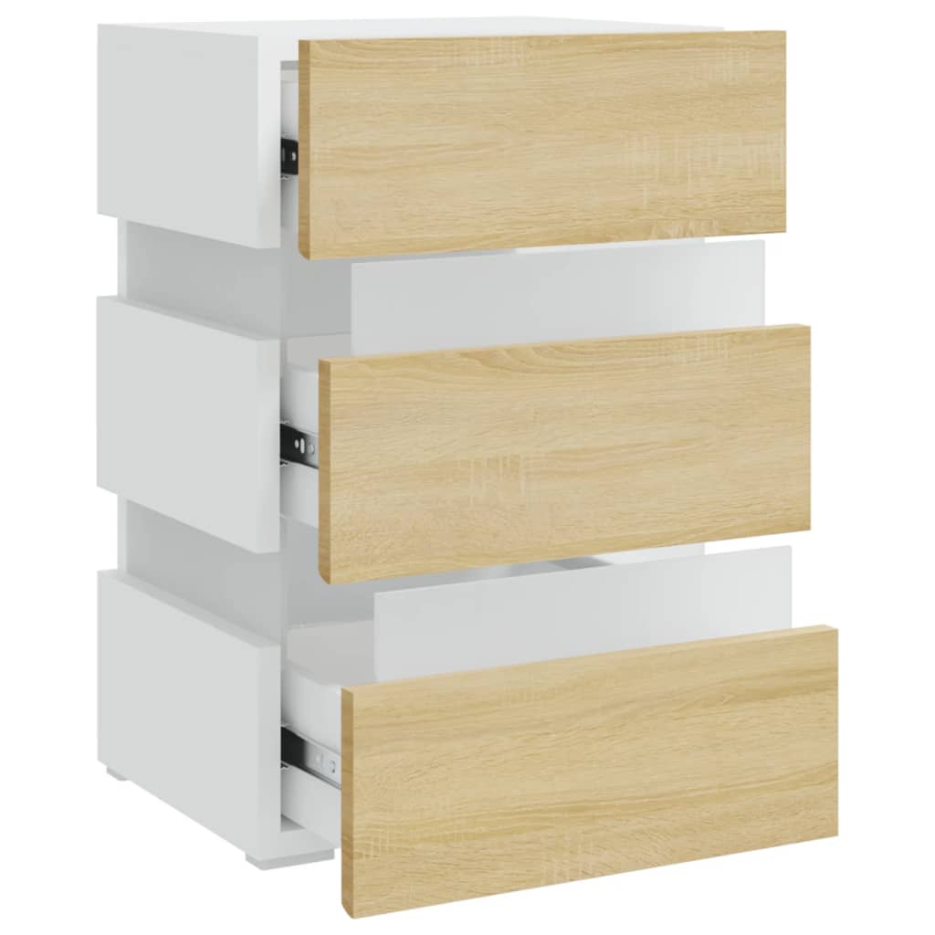 vidaXL LED Bedside Cabinet White and Sonoma Oak 45x35x67 cm Engineered Wood