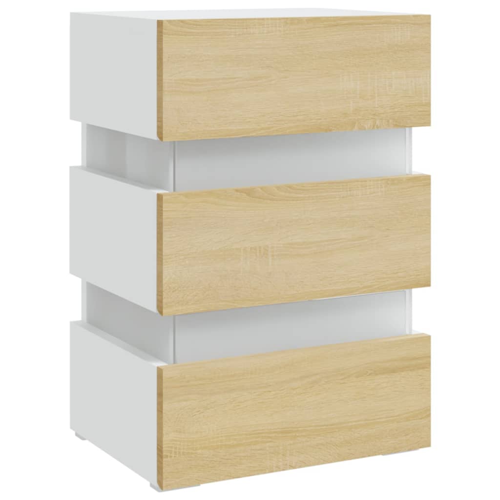 vidaXL LED Bedside Cabinet White and Sonoma Oak 45x35x67 cm Engineered Wood