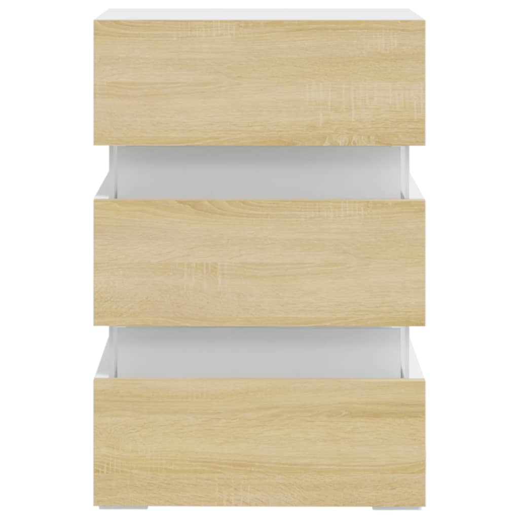 vidaXL LED Bedside Cabinet White and Sonoma Oak 45x35x67 cm Engineered Wood