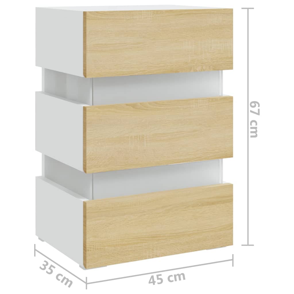 vidaXL LED Bedside Cabinet White and Sonoma Oak 45x35x67 cm Engineered Wood