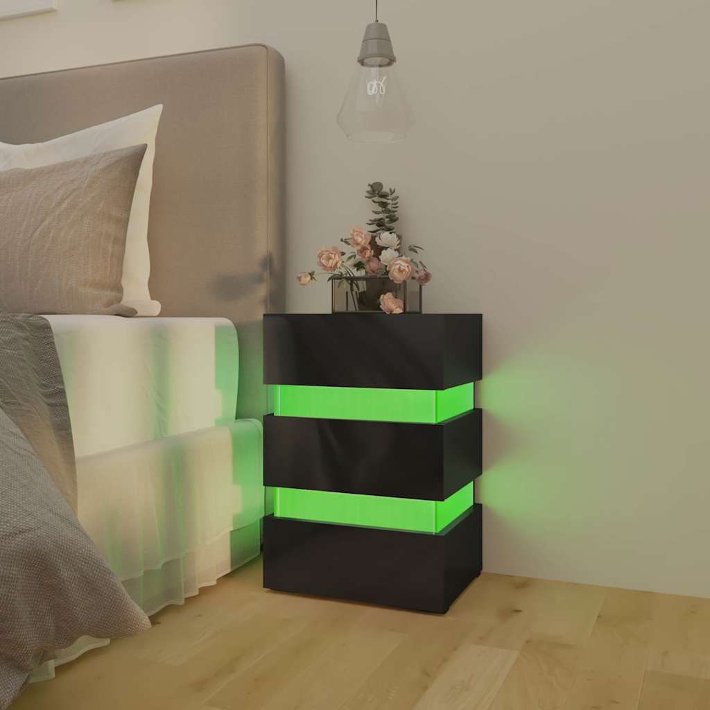 LED Bedside Cabinet 45x35x67 cm Engineered Wood High gloss black