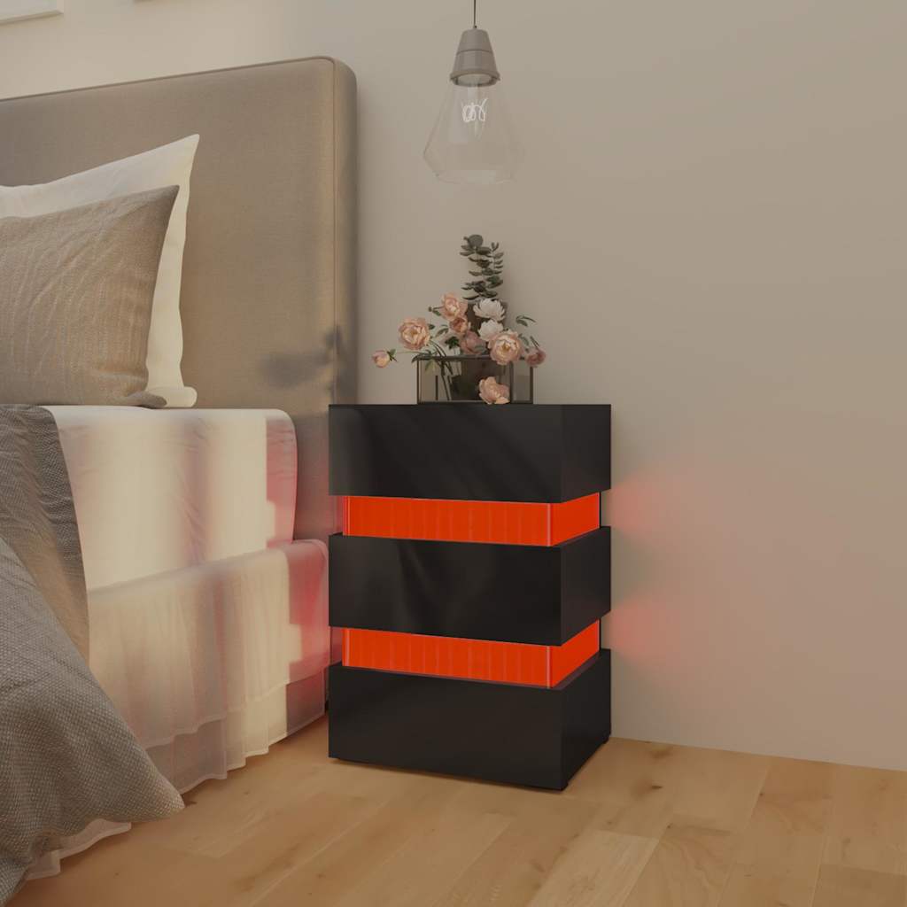 LED Bedside Cabinet 45x35x67 cm Engineered Wood High gloss black