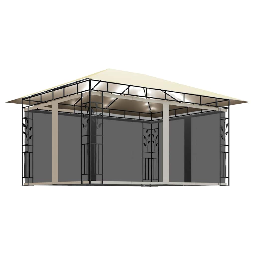 vidaXL Gazebo with Mosquito Net&LED String Lights 4x3x2,73 m Cream 2