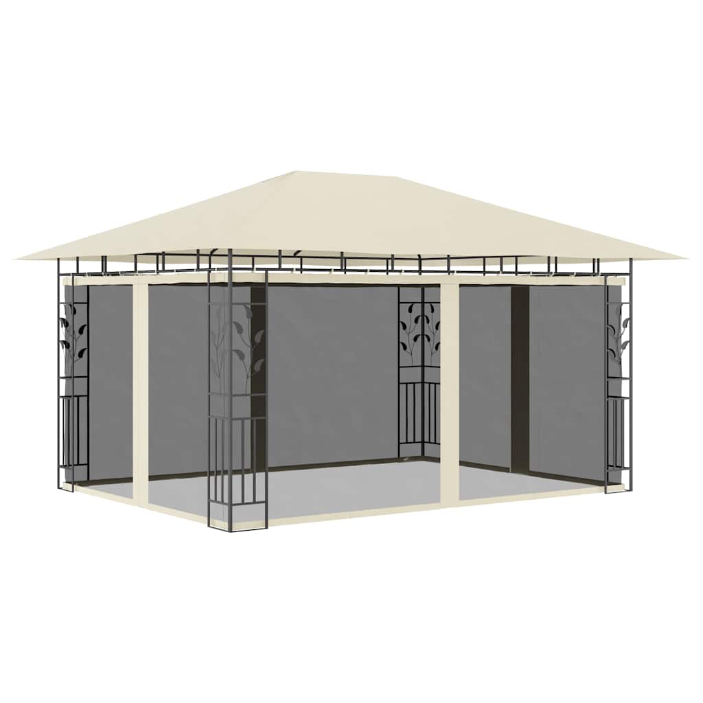 vidaXL Gazebo with Mosquito Net&LED String Lights 4x3x2,73 m Cream 3