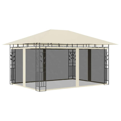 vidaXL Gazebo with Mosquito Net&LED String Lights 4x3x2,73 m Cream 3