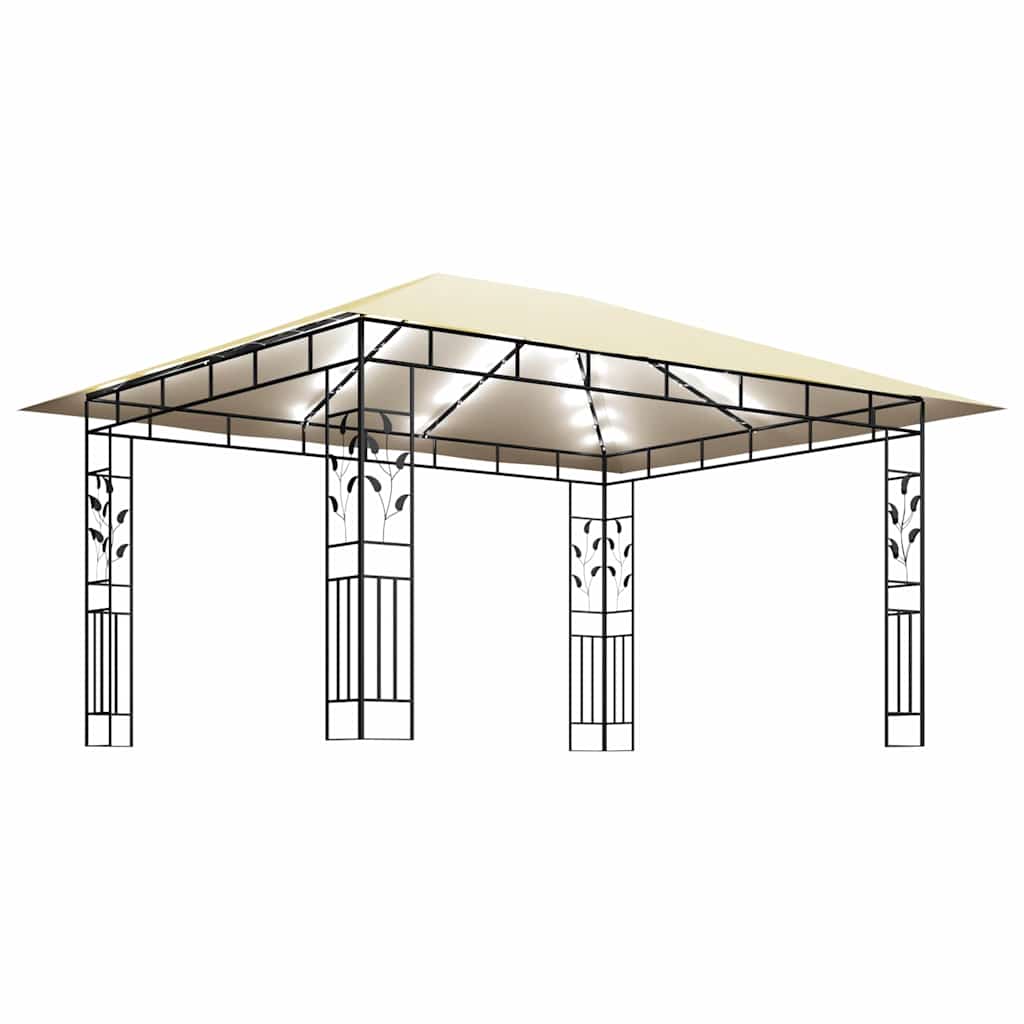 vidaXL Gazebo with Mosquito Net&LED String Lights 4x3x2,73 m Cream 4