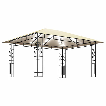 vidaXL Gazebo with Mosquito Net&LED String Lights 4x3x2,73 m Cream 4