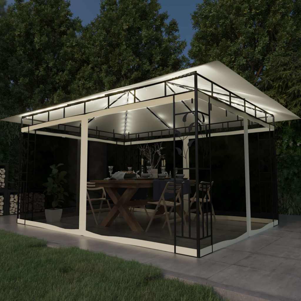 vidaXL Gazebo with Mosquito Net&LED String Lights 4x3x2,73 m Cream 1