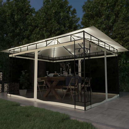 vidaXL Gazebo with Mosquito Net&LED String Lights 4x3x2,73 m Cream 1