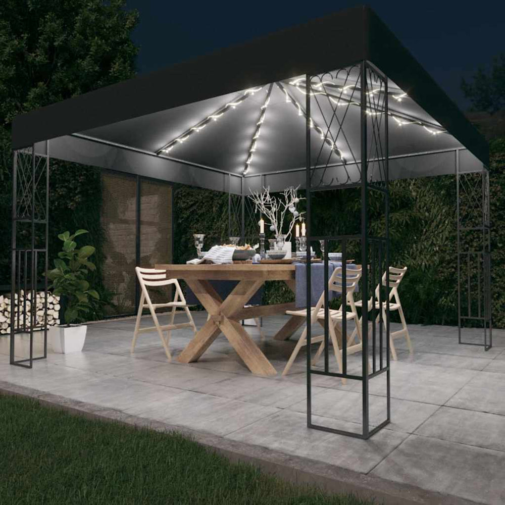 vidaXL Gazebo with LED String Lights Fabric