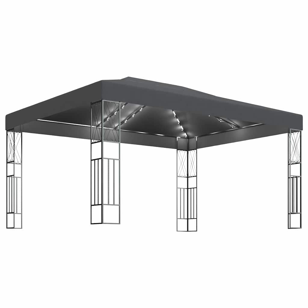 Gazebo with LED String Lights Fabric Anthracite 3 x 4 m