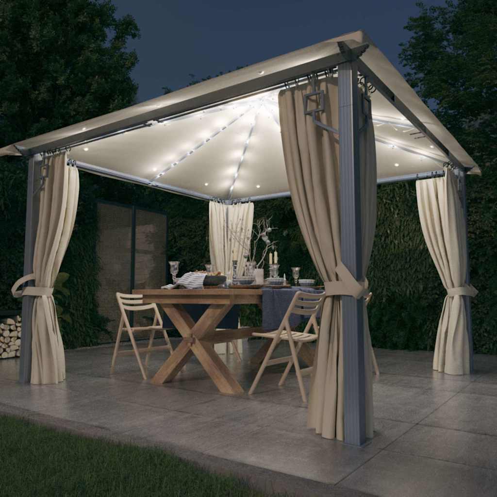 vidaXL Gazebo with Curtain&LED String Lights 3x3 m Aluminium