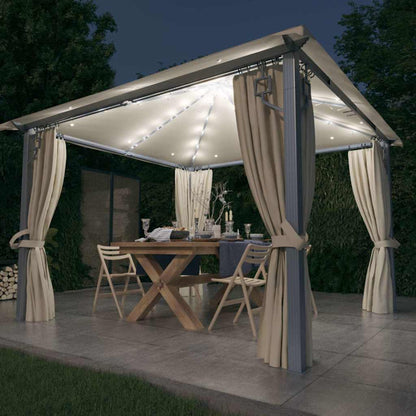 vidaXL Gazebo with Curtain&LED String Lights 3x3 m Aluminium