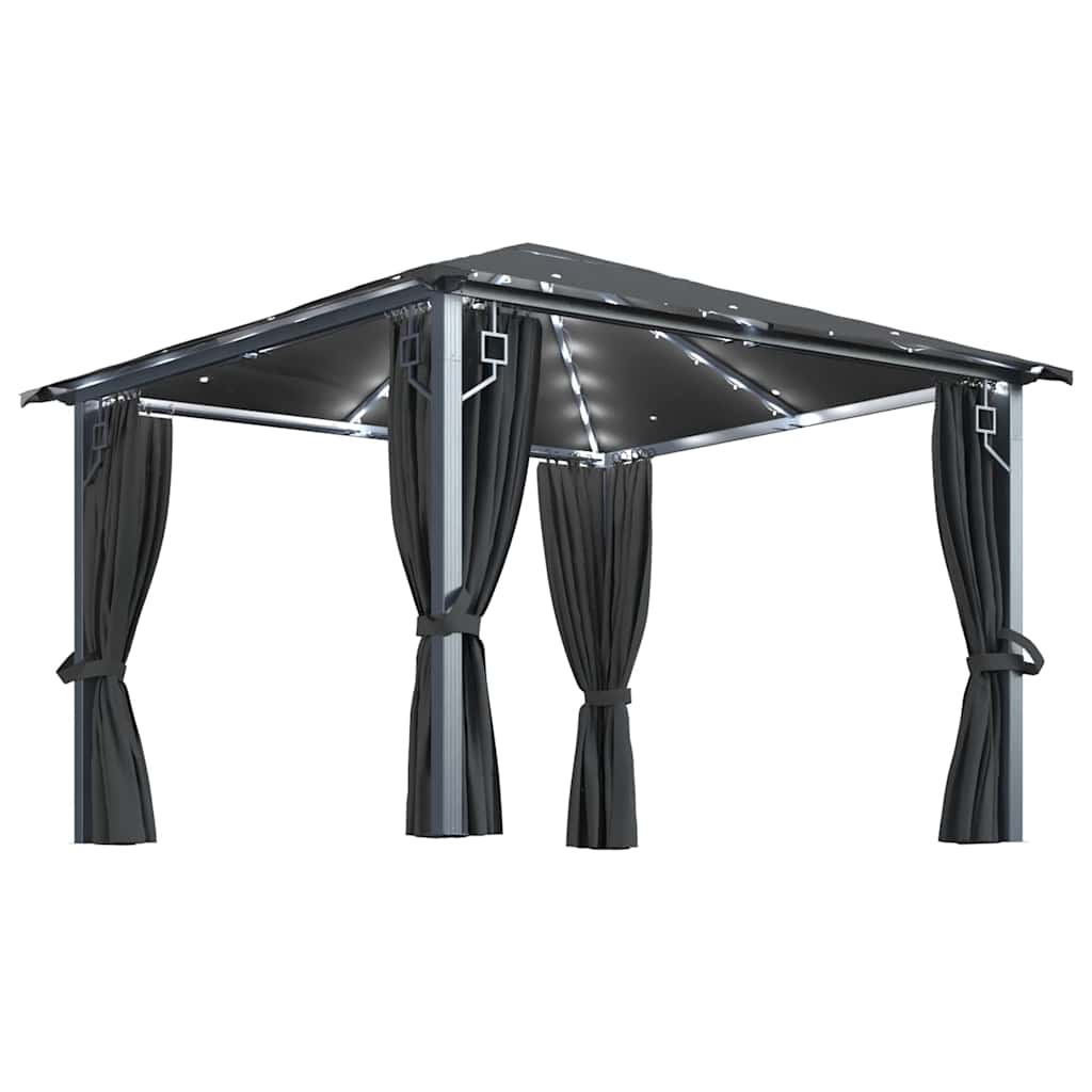 vidaXL Gazebo with Curtain&LED String Lights 3x3 m Anthracite Aluminium 2