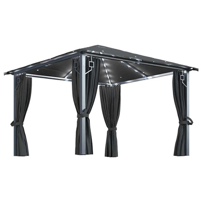 vidaXL Gazebo with Curtain&LED String Lights 3x3 m Anthracite Aluminium 2