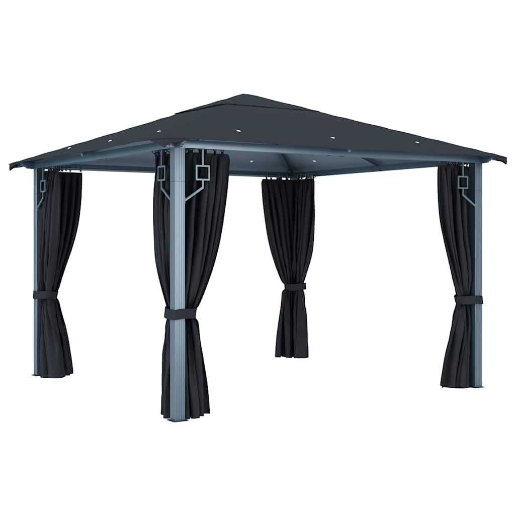 vidaXL Gazebo with Curtain&LED String Lights 3x3 m Anthracite Aluminium 3