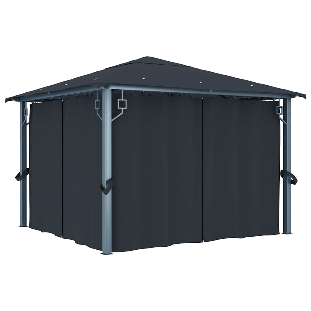 vidaXL Gazebo with Curtain&LED String Lights 3x3 m Anthracite Aluminium 4