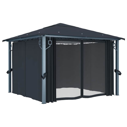 vidaXL Gazebo with Curtain&LED String Lights 3x3 m Anthracite Aluminium 5