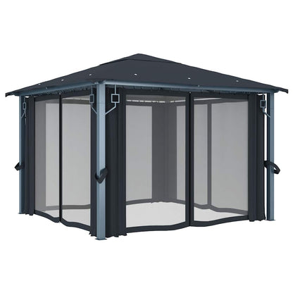 vidaXL Gazebo with Curtain&LED String Lights 3x3 m Anthracite Aluminium 6