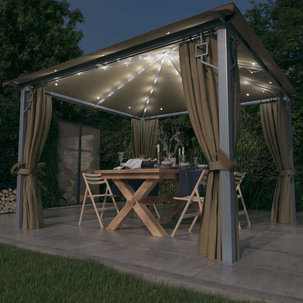 vidaXL Gazebo with Curtain&LED String Lights 3x3 m Aluminium