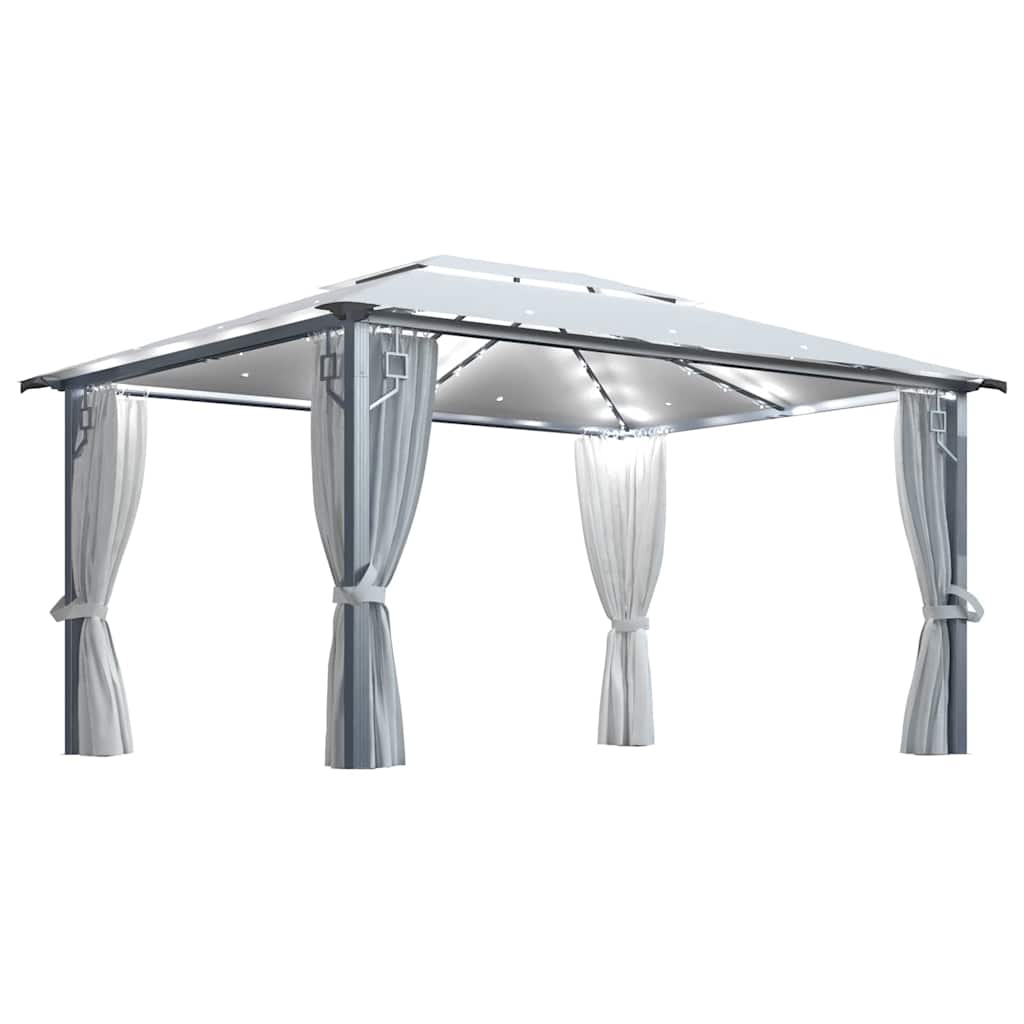 vidaXL Gazebo with Curtain&LED String Lights 4x3 m Cream Aluminium 2