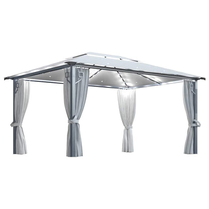 vidaXL Gazebo with Curtain&LED String Lights 4x3 m Cream Aluminium 2