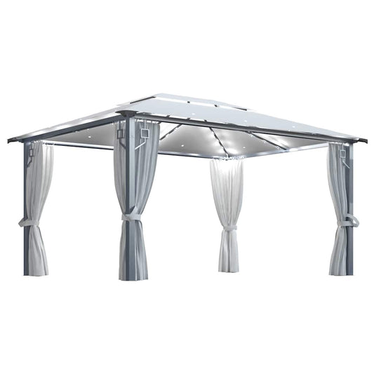 vidaXL Gazebo with Curtain&LED String Lights 4x3 m Cream Aluminium 2