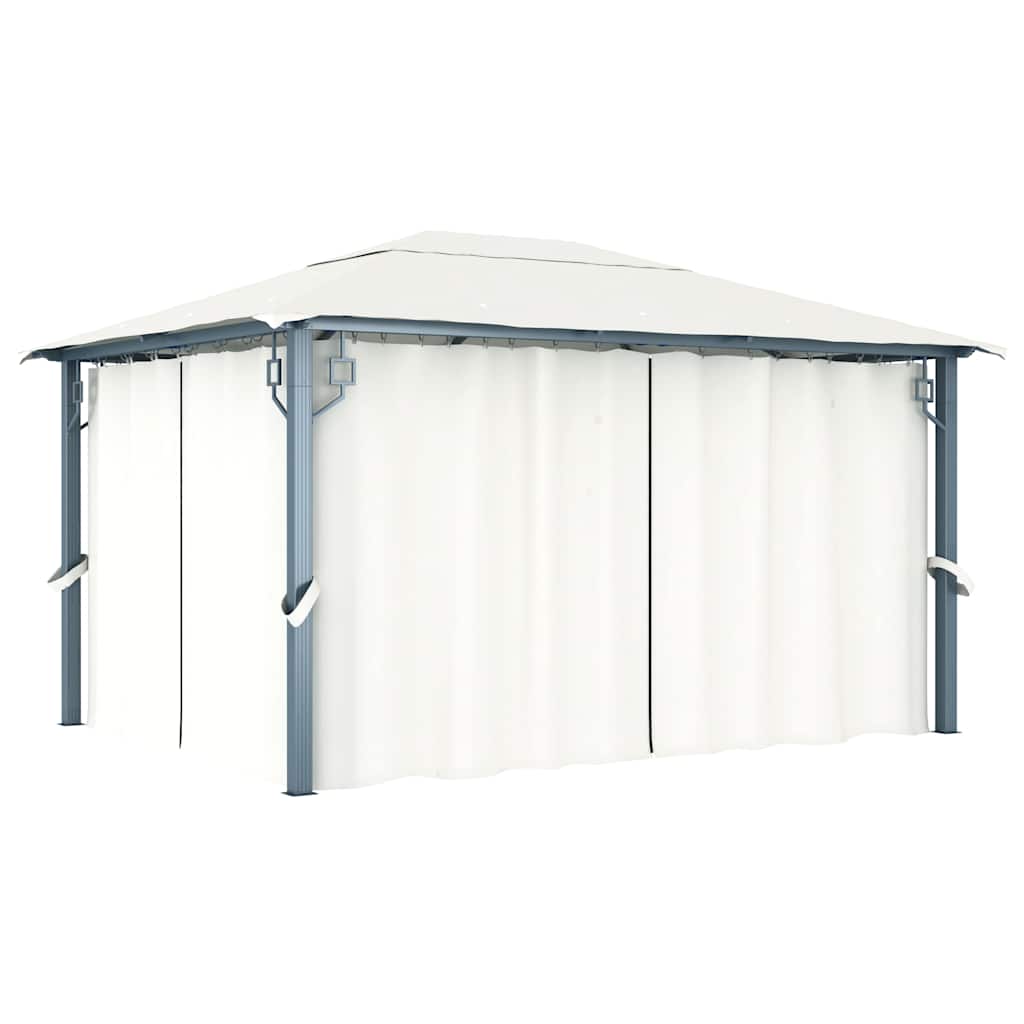 vidaXL Gazebo with Curtain&LED String Lights 4x3 m Cream Aluminium 3