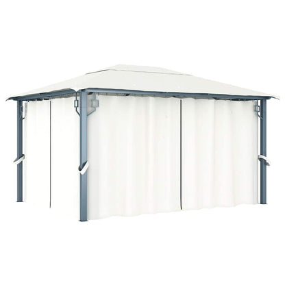vidaXL Gazebo with Curtain&LED String Lights 4x3 m Cream Aluminium 3