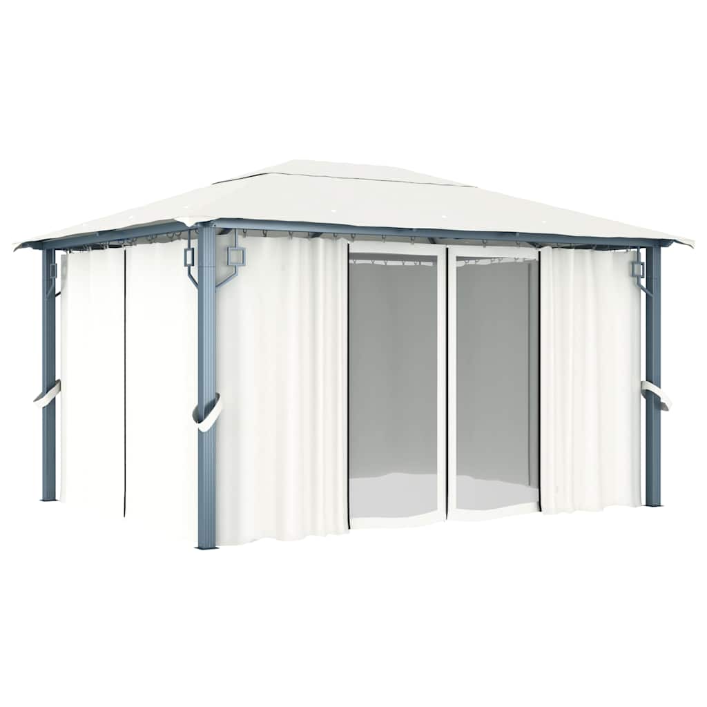 vidaXL Gazebo with Curtain&LED String Lights 4x3 m Cream Aluminium 4