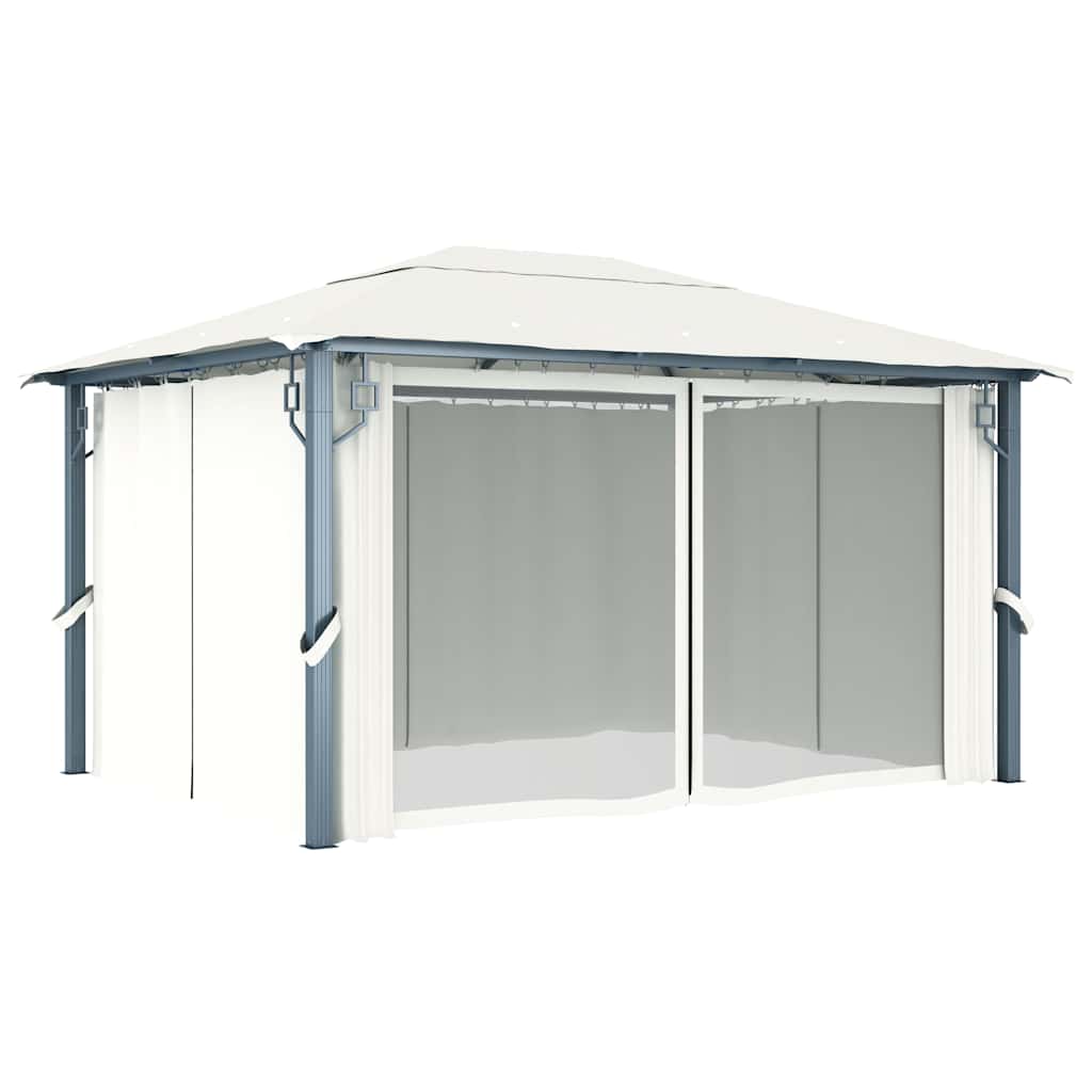 vidaXL Gazebo with Curtain&LED String Lights 4x3 m Cream Aluminium 5