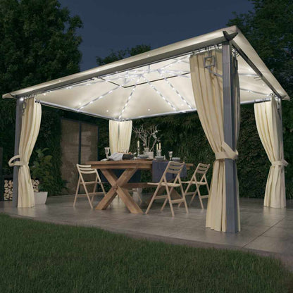 vidaXL Gazebo with Curtain&LED String Lights 4x3 m Cream Aluminium 1