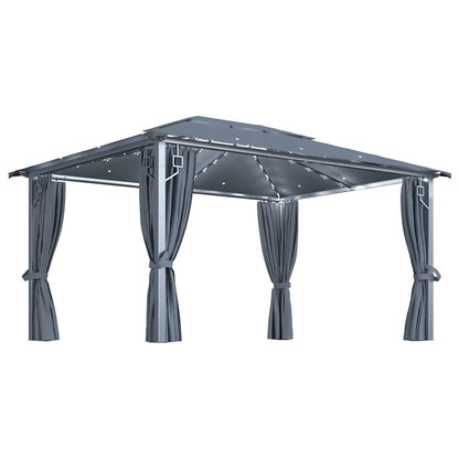 vidaXL Gazebo with Curtain&LED String Lights 4x3 m Anthracite Aluminium 2