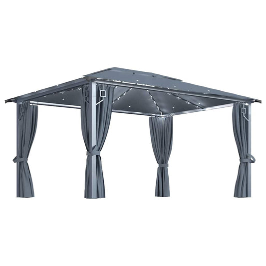 vidaXL Gazebo with Curtain&LED String Lights 4x3 m Anthracite Aluminium 2