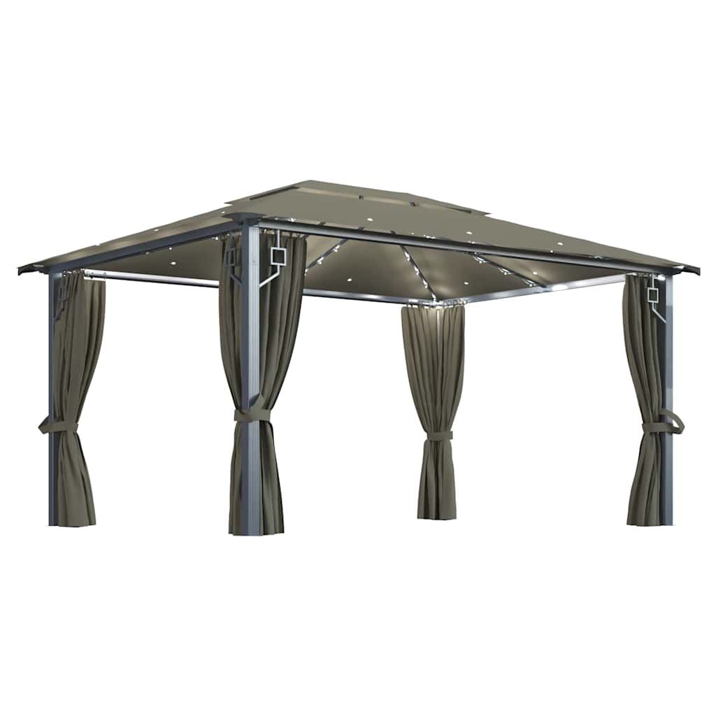 vidaXL Gazebo with Curtain&LED String Lights 4x3 m Taupe Aluminium 2