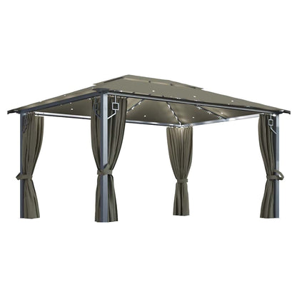 vidaXL Gazebo with Curtain&LED String Lights 4x3 m Taupe Aluminium 2