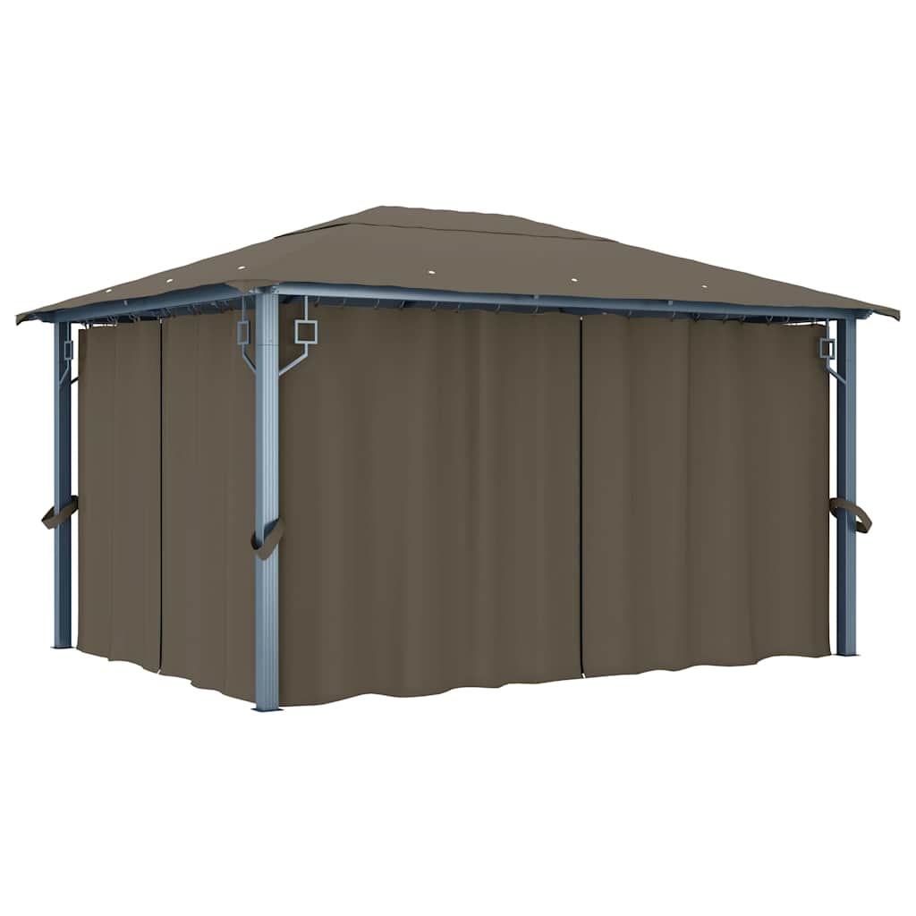 vidaXL Gazebo with Curtain&LED String Lights 4x3 m Taupe Aluminium 3