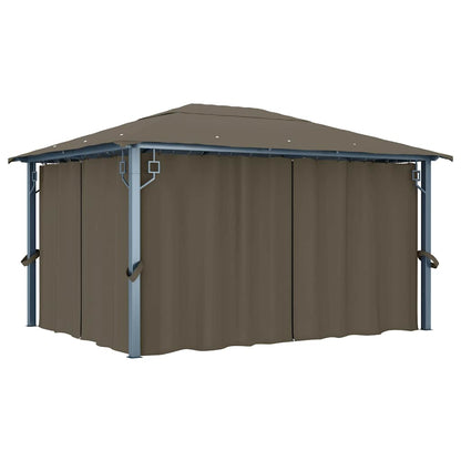 vidaXL Gazebo with Curtain&LED String Lights 4x3 m Taupe Aluminium 3
