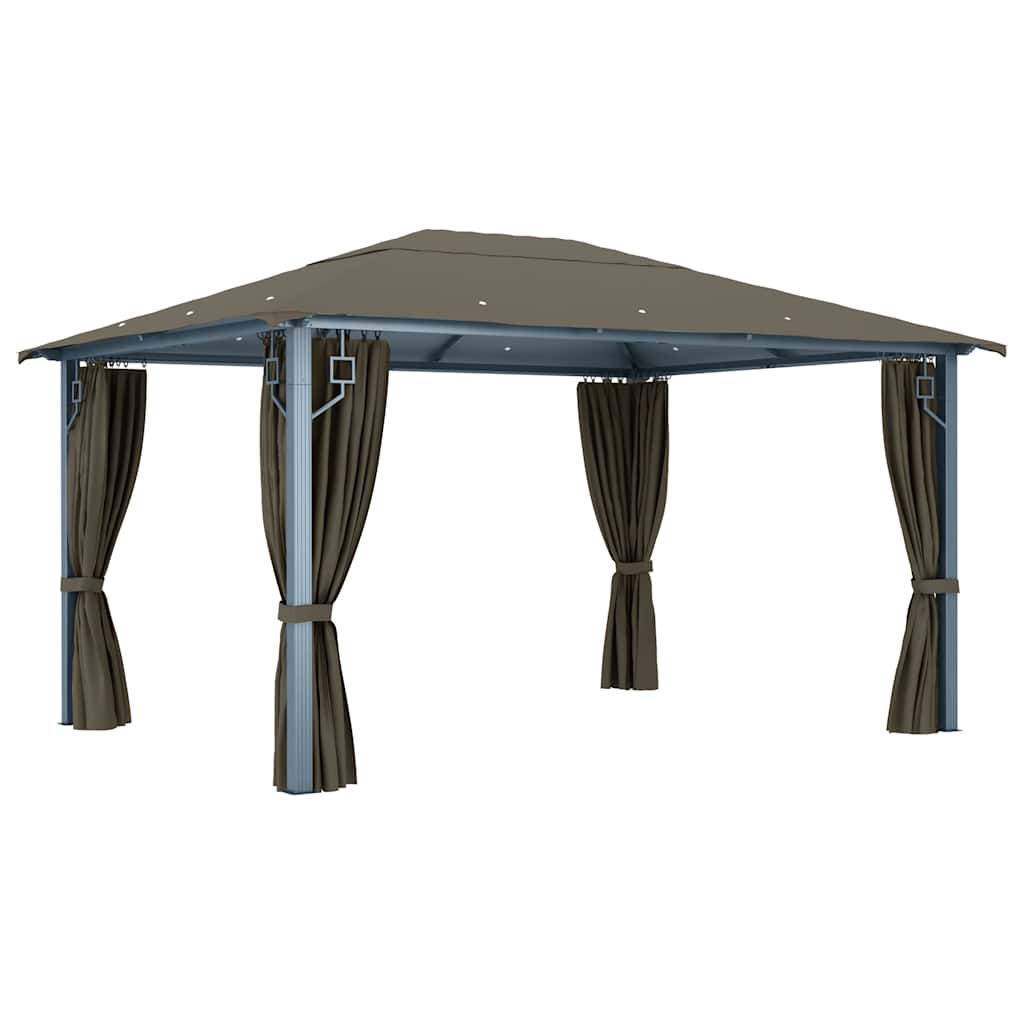 vidaXL Gazebo with Curtain&LED String Lights 4x3 m Taupe Aluminium 4