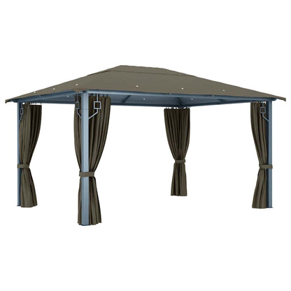 vidaXL Gazebo with Curtain&LED String Lights 4x3 m Taupe Aluminium 4