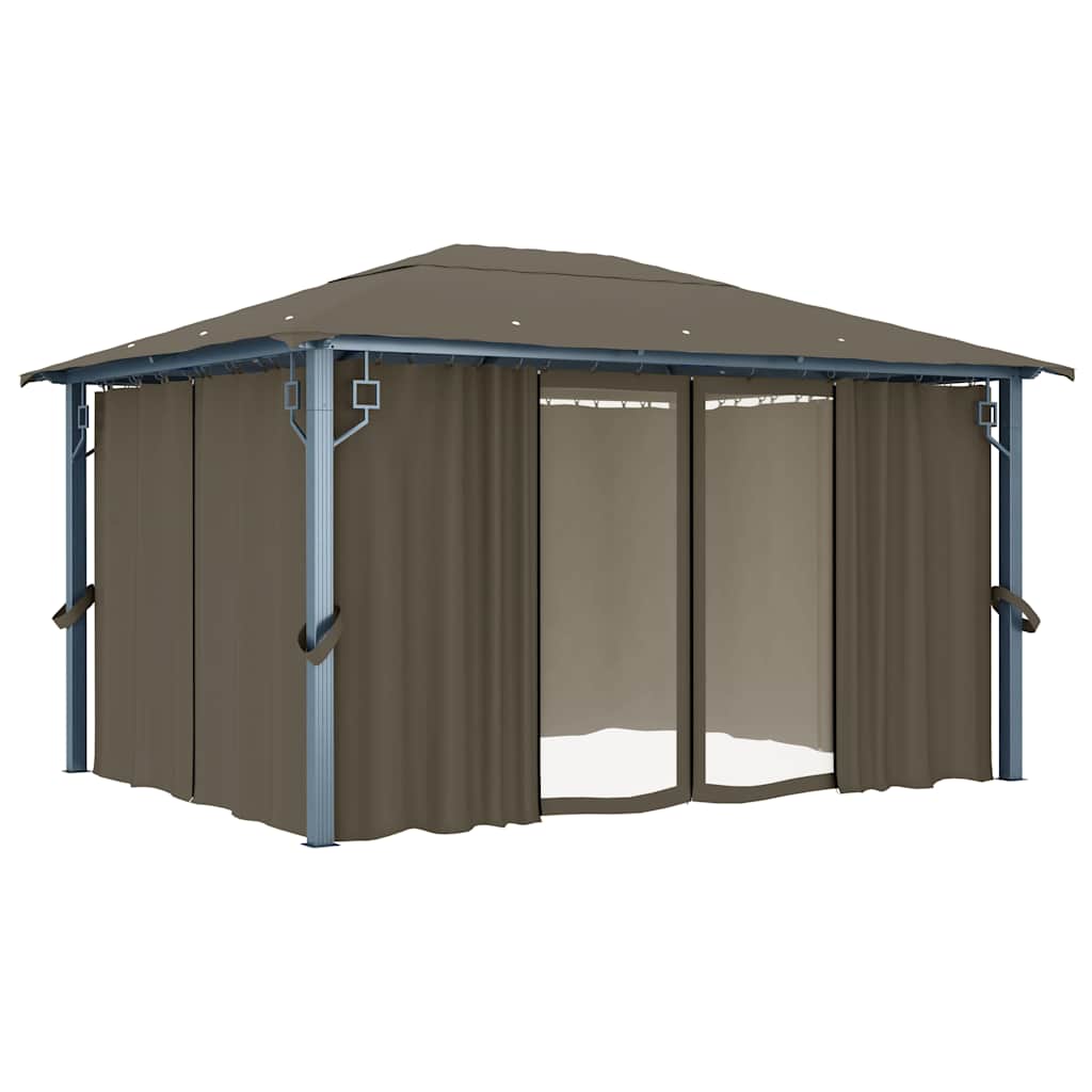 vidaXL Gazebo with Curtain&LED String Lights 4x3 m Taupe Aluminium 5