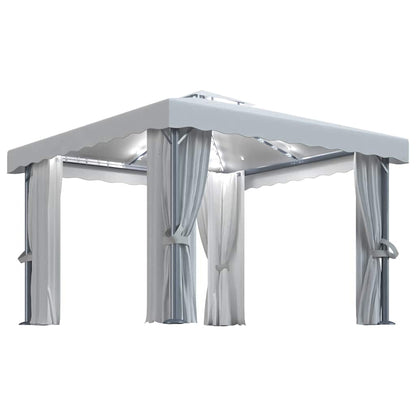 vidaXL Gazebo with Curtain&LED String Lights 3x3 m Cream White 2