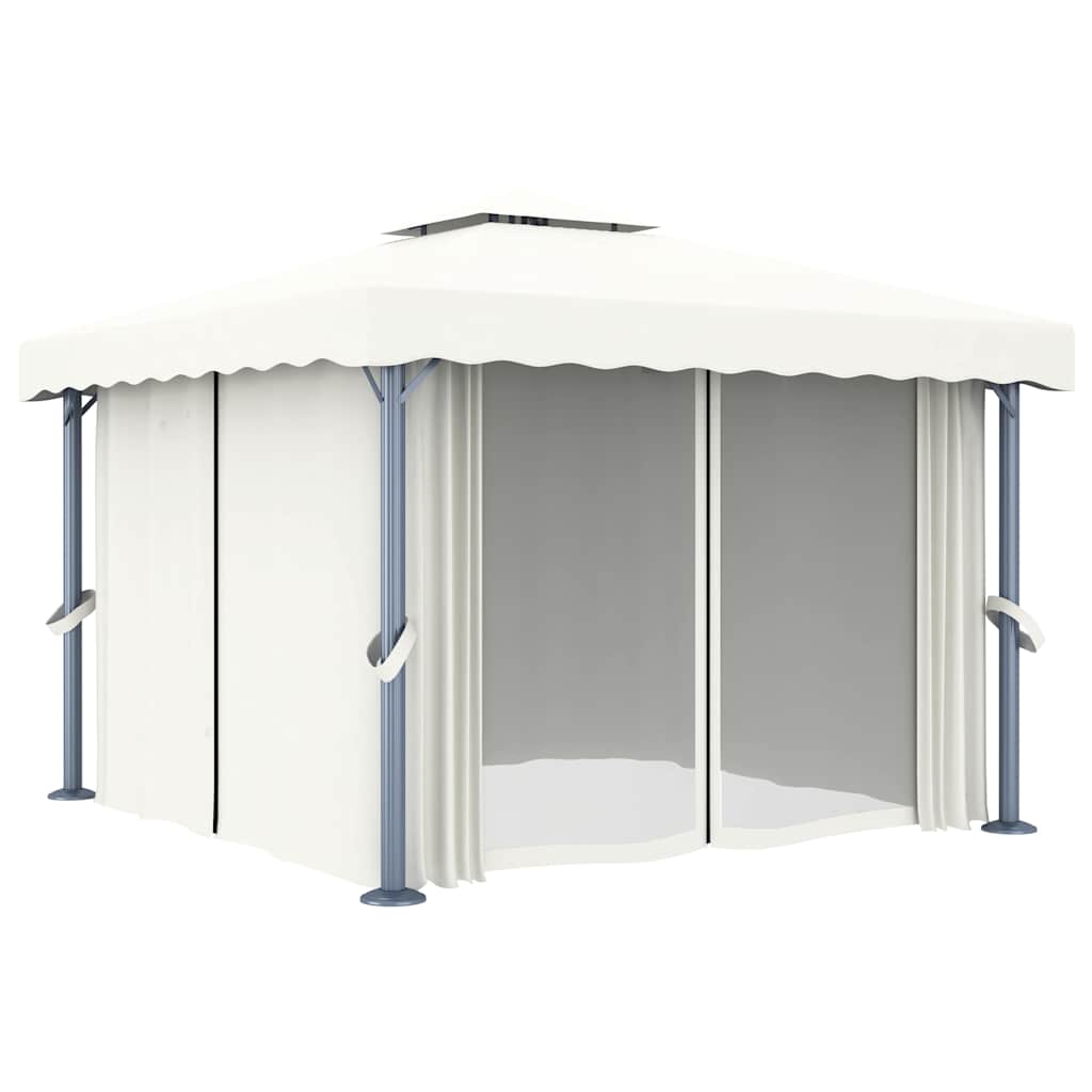 vidaXL Gazebo with Curtain&LED String Lights 3x3 m Cream White 5
